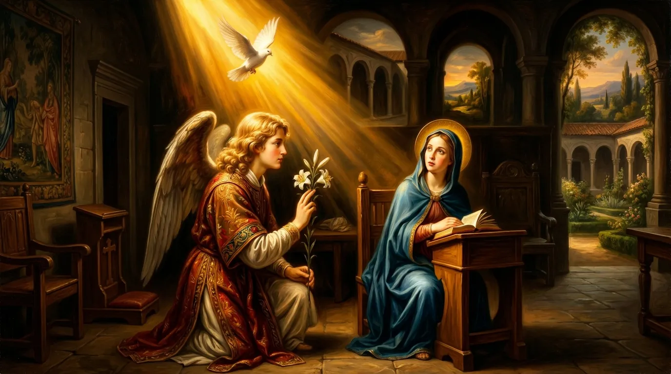Fête de l'Annonciation, 25 mars, l'ange Gabriel annonce à Marie la naissance du Christ
