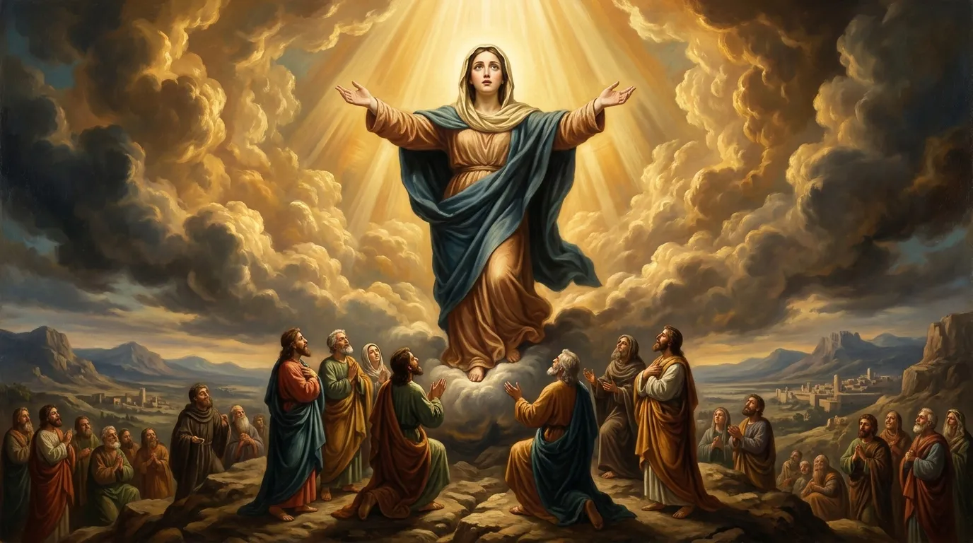 Fête de l'Assomption, 15 août, la Vierge Marie élevée corps et âme au ciel