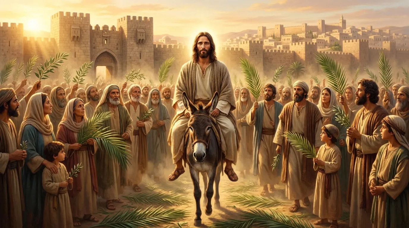 Dimanche des Rameaux, entrée de Jésus à Jérusalem acclamé par la foule