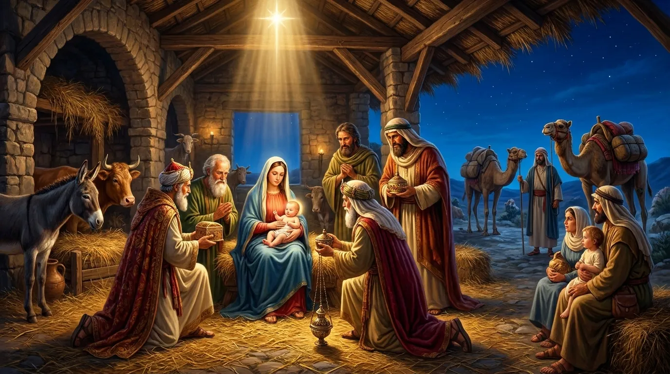 Fête de l'Épiphanie, 6 janvier, adoration des rois mages venus d'Orient