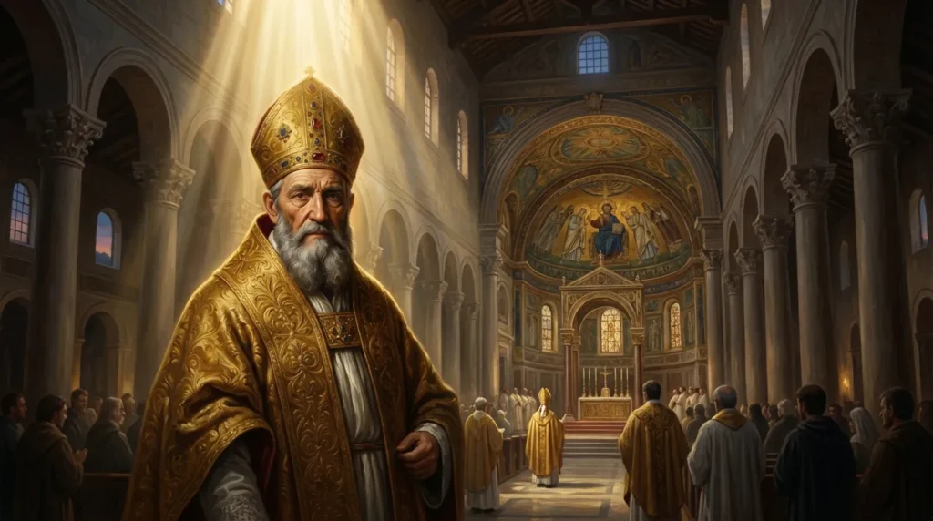 Portrait de saint Ambroise de Milan, évêque du IVe siècle, docteur de l'Église et baptiseur d'Augustin