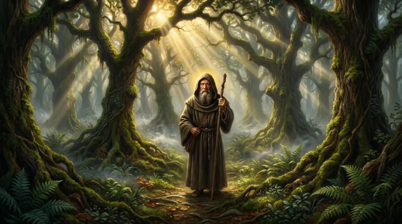Portrait de saint Armel, moine breton du VIe siècle, fondateur de Plouharmel et dompteur de dragon