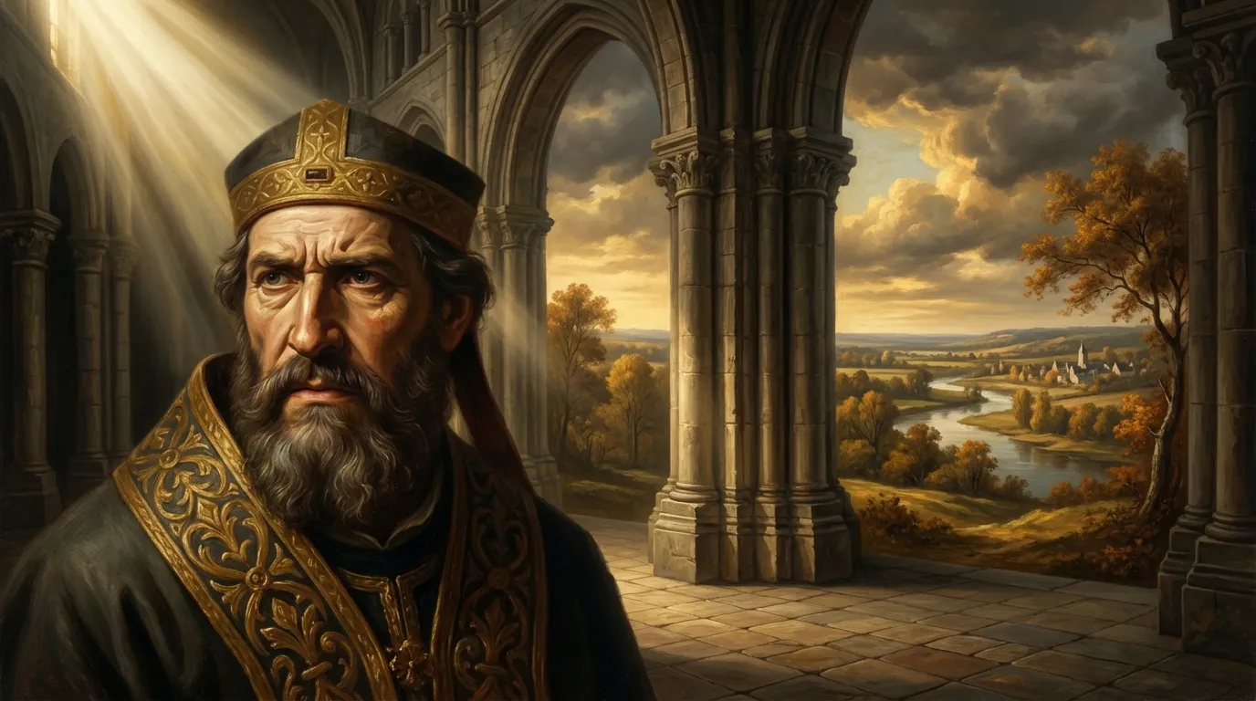 Portrait de saint Aubin d'Angers, évêque mérovingien du VIe siècle, libérateur de captifs et thaumaturge