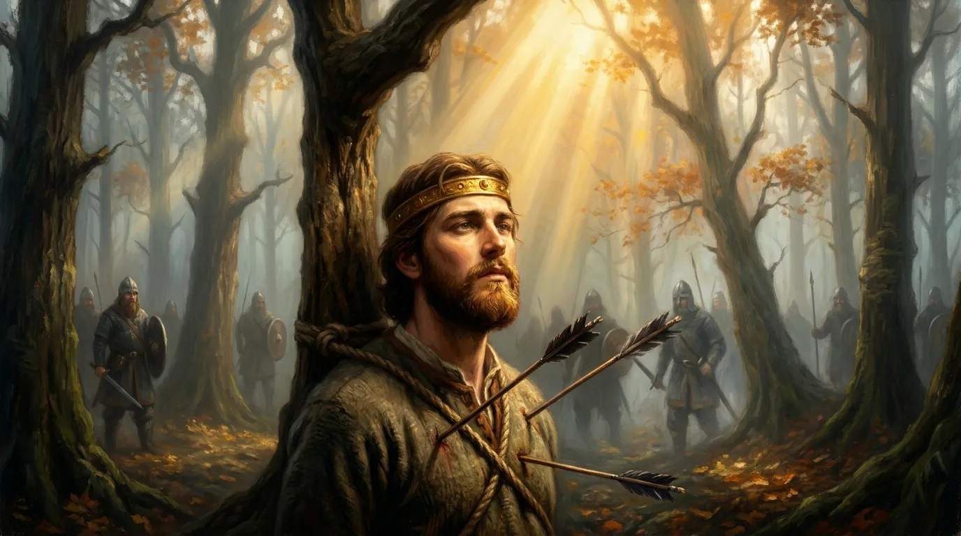 Portrait de saint Edmond le Martyr, roi anglo-saxon du IXe siècle, tué par les Danois pour sa foi