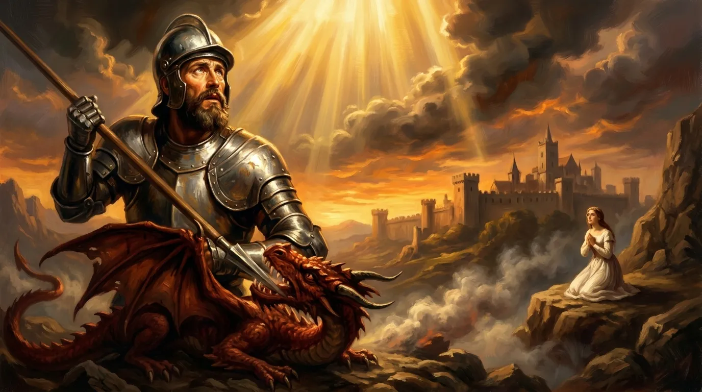 Portrait de saint Georges, soldat romain du IVe siècle, martyr terrassant le dragon