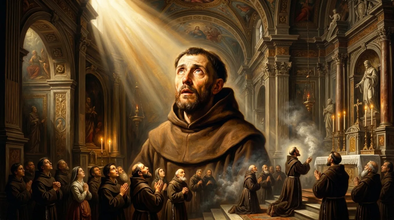 Portrait de saint Joseph de Cupertino, franciscain du XVIIe siècle célèbre pour ses lévitations