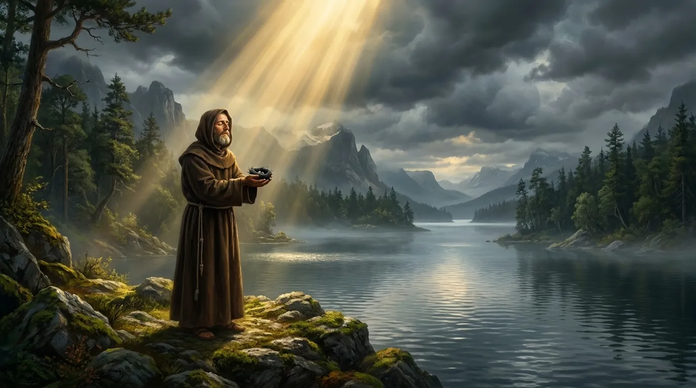 Portrait de saint Kévin, ermite irlandais du VIe siècle, fondateur de Glendalough