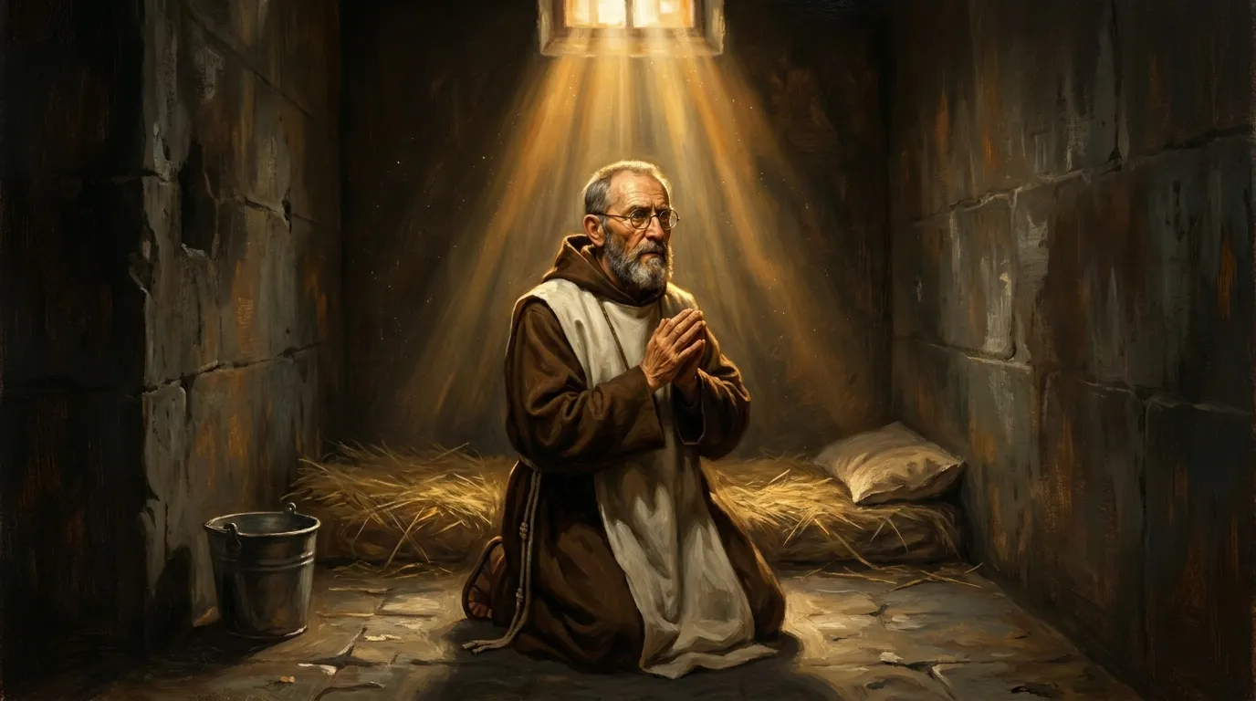 Portrait de saint Maximilien Kolbe, franciscain polonais du XXe siècle, martyr d'Auschwitz