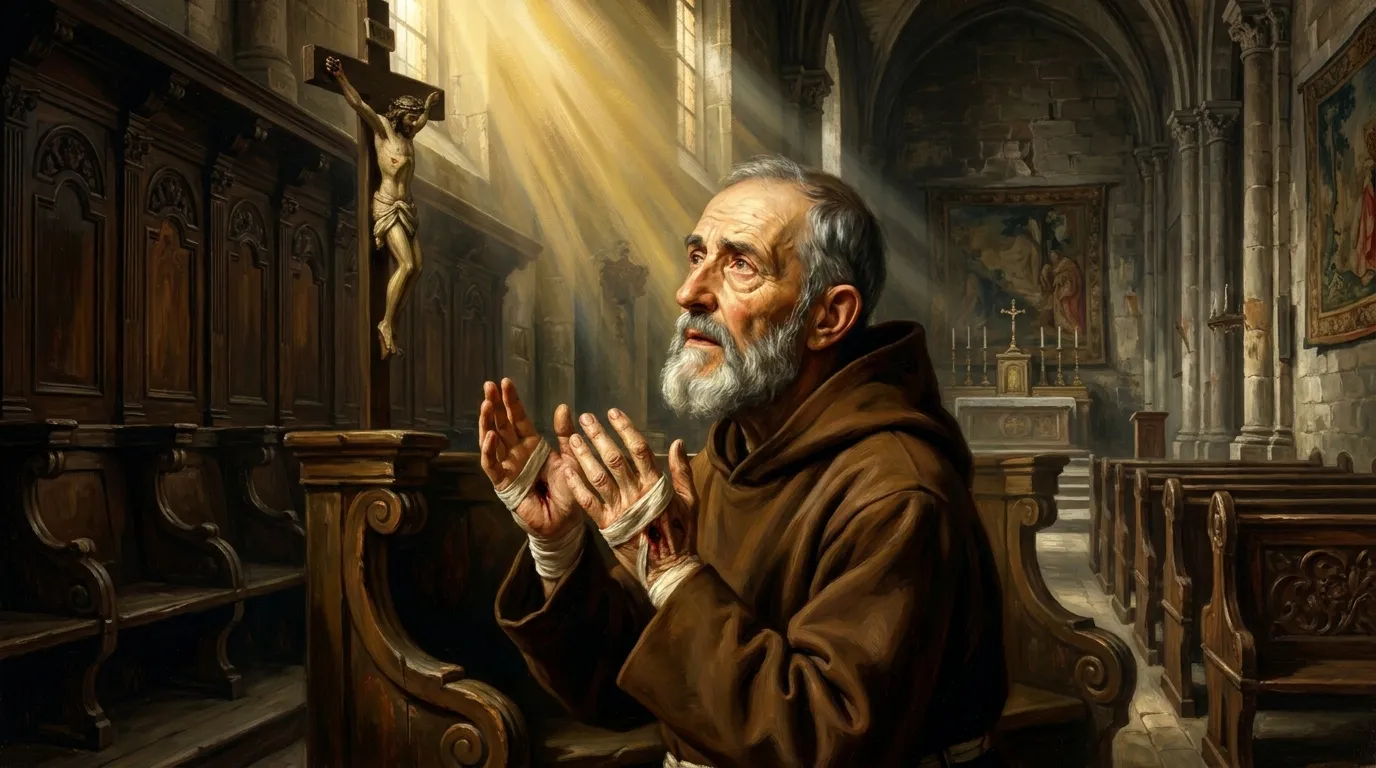 Portrait de saint Pio de Pietrelcina (Padre Pio), capucin italien du XXe siècle, stigmatisé
