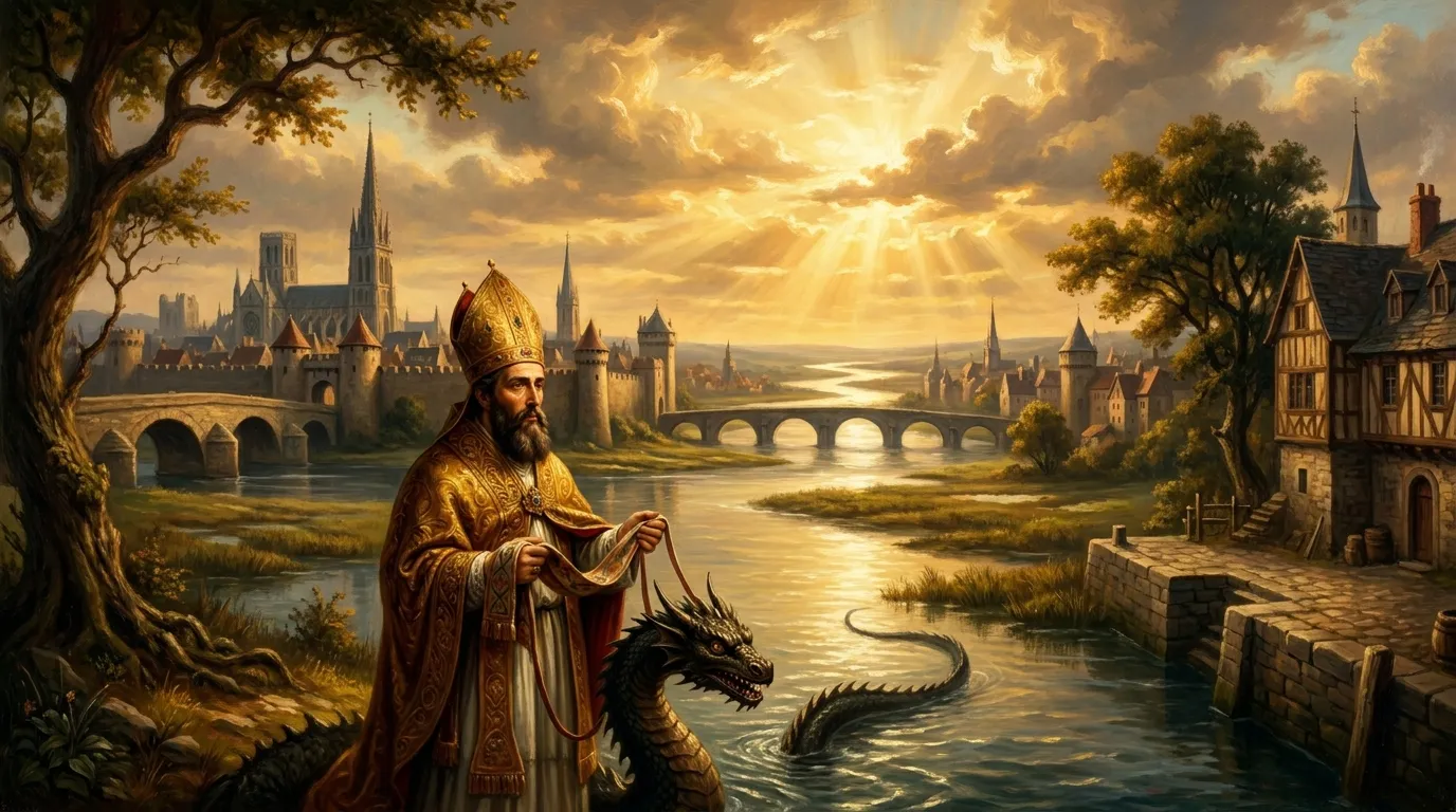 Portrait de saint Romain de Rouen, évêque mérovingien du VIIe siècle, vainqueur légendaire de la Gargouille
