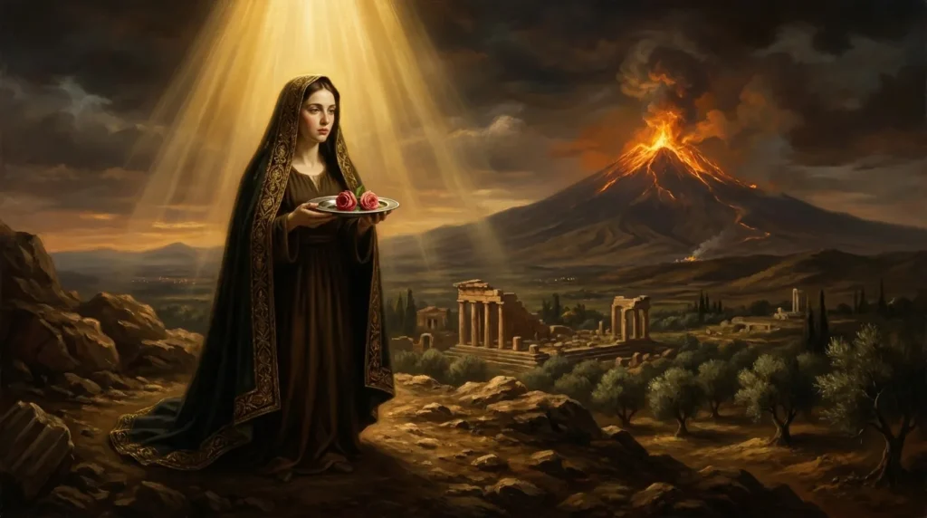 Portrait de sainte Agathe de Catane, vierge martyre sicilienne du IIIe siècle, patronne contre le feu