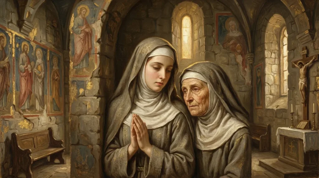 Portrait de sainte Aimée d'Assise, clarisse ombrienne du XIIIe siècle, nièce et compagne de sainte Claire