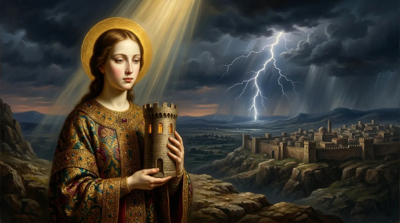 Portrait de sainte Barbe, vierge martyre du IIIe siècle, patronne des artilleurs et mineurs