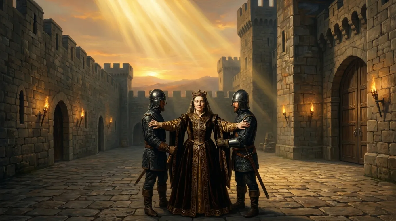 Portrait de sainte Élisabeth du Portugal, reine pacificatrice du XIVe siècle, le miracle des roses