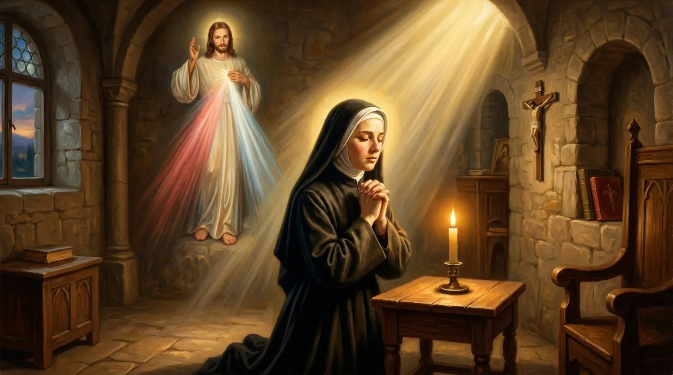 Portrait de sainte Faustine, religieuse polonaise du XXe siècle, apôtre de la Divine Miséricorde