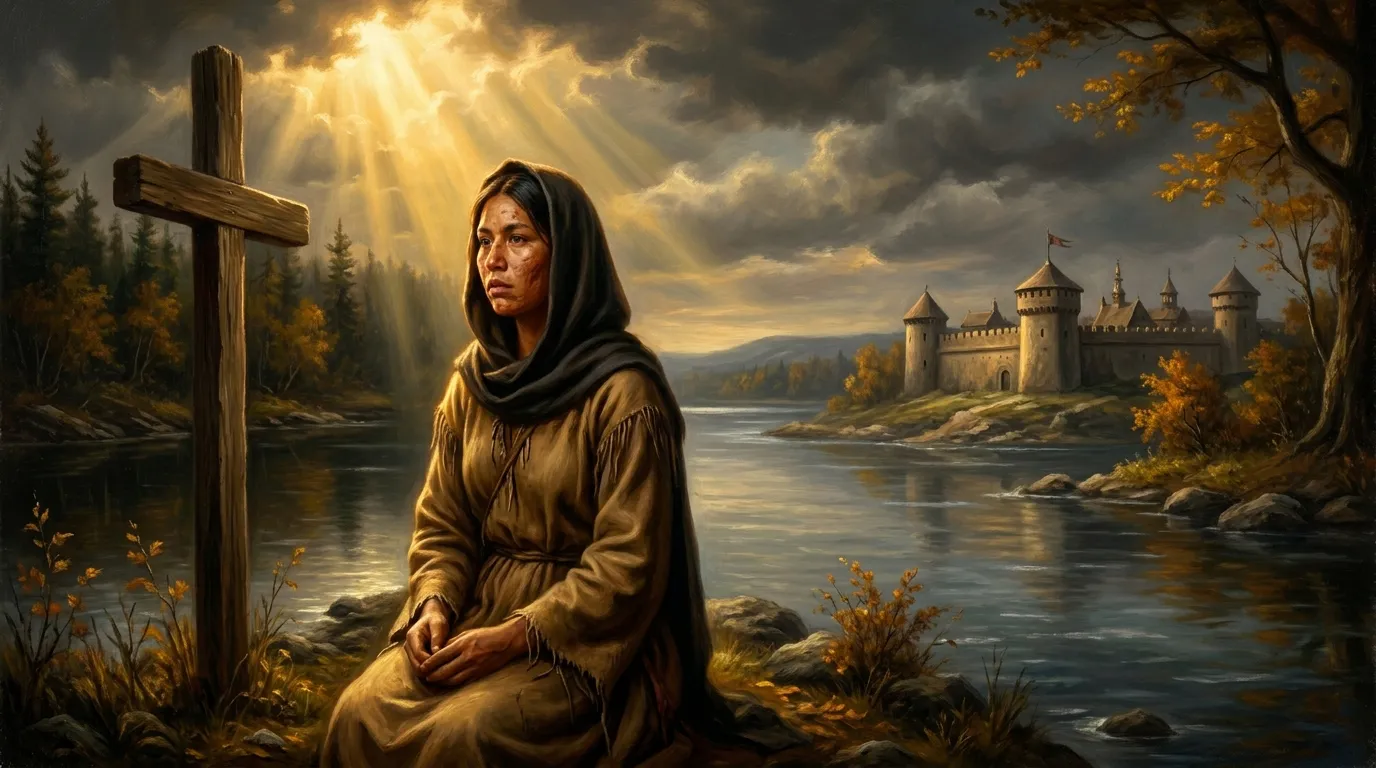 Portrait de sainte Kateri Tekakwitha, vierge mohawk du XVIIe siècle, lys des Mohawks