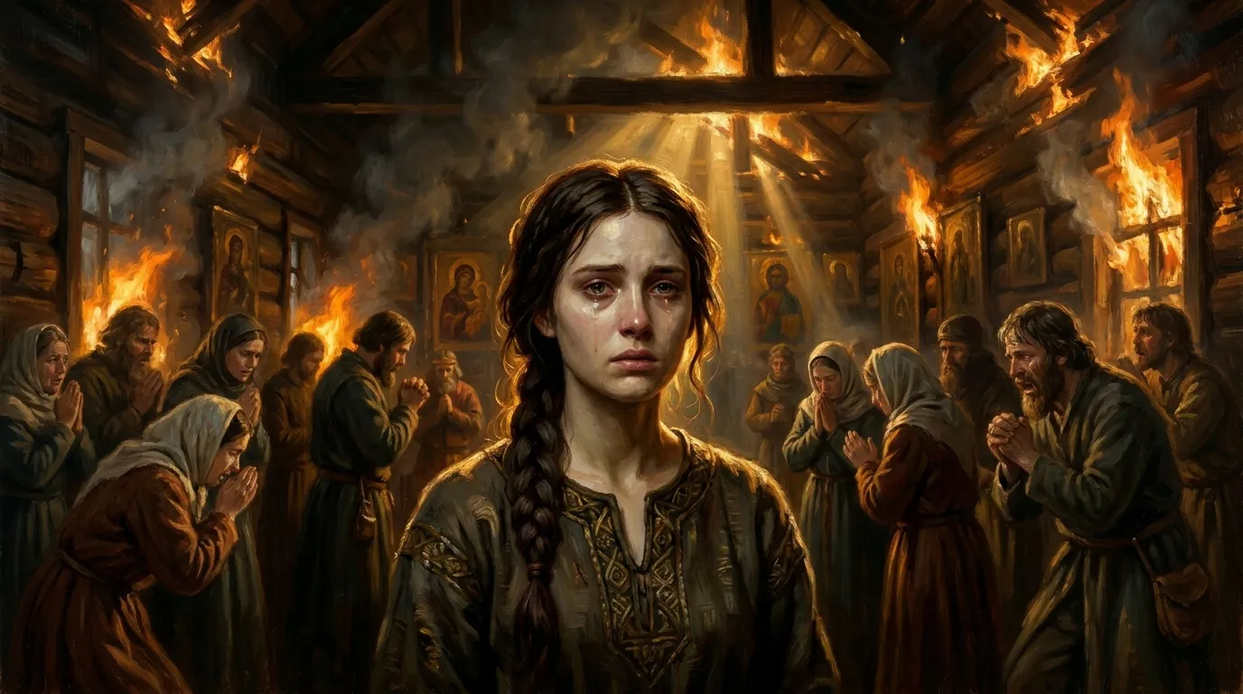 Portrait de sainte Larissa, martyre gothique du IVe siècle, brûlée dans son église
