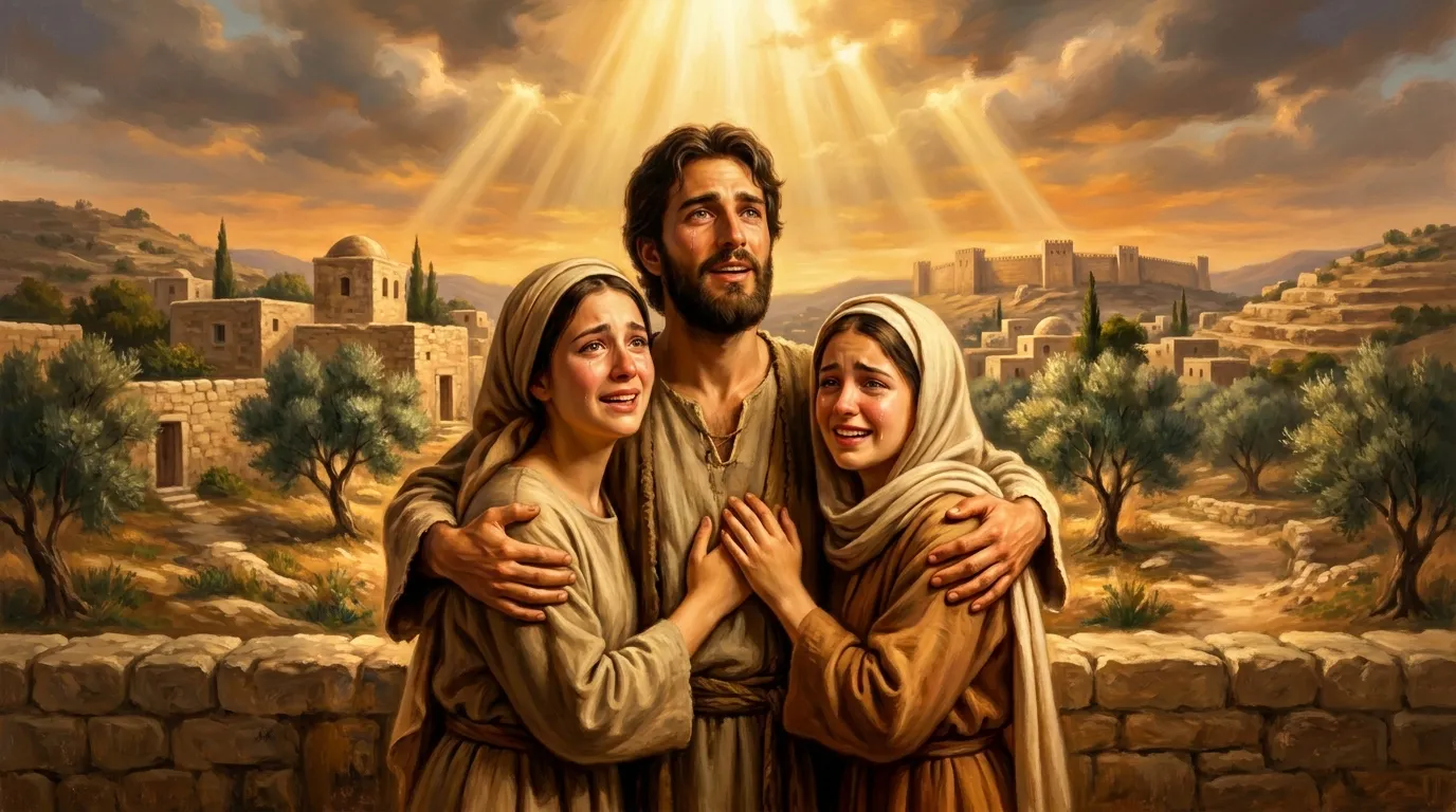 Portrait de saints Marthe, Marie et Lazare, fratrie de Béthanie, amis de Jésus