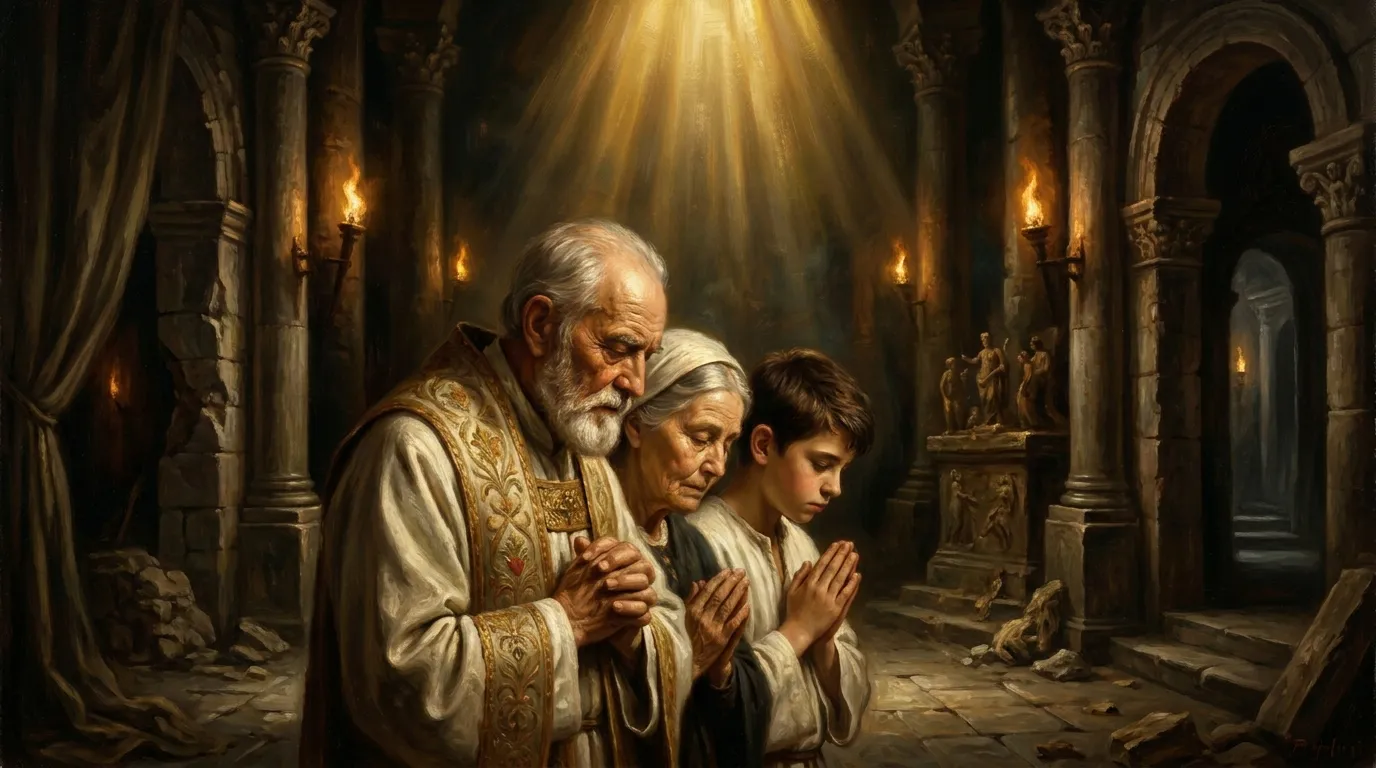 Portrait de saints Karine, Mélassippe et Antoine, famille martyre du IVe siècle